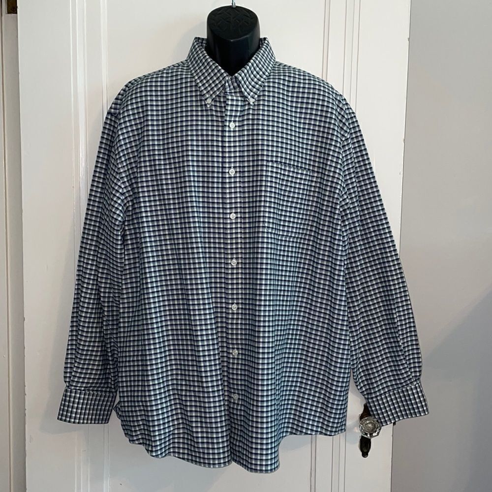 Saddlebred Big Man navy blue, green‎ & white checked shirt